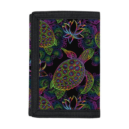Psychedelic Sea Turtle Pattern Print Trifold Wallet