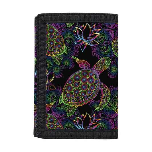 Psychedelic Sea Turtle Pattern Print Trifold Wallet