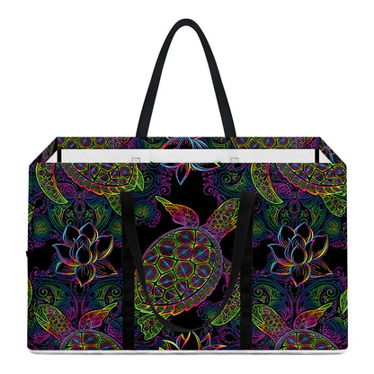 Psychedelic Sea Turtle Pattern Print Utility Tote Bag