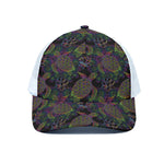 Psychedelic Sea Turtle Pattern Print White Mesh Trucker Cap