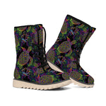 Psychedelic Sea Turtle Pattern Print Winter Boots