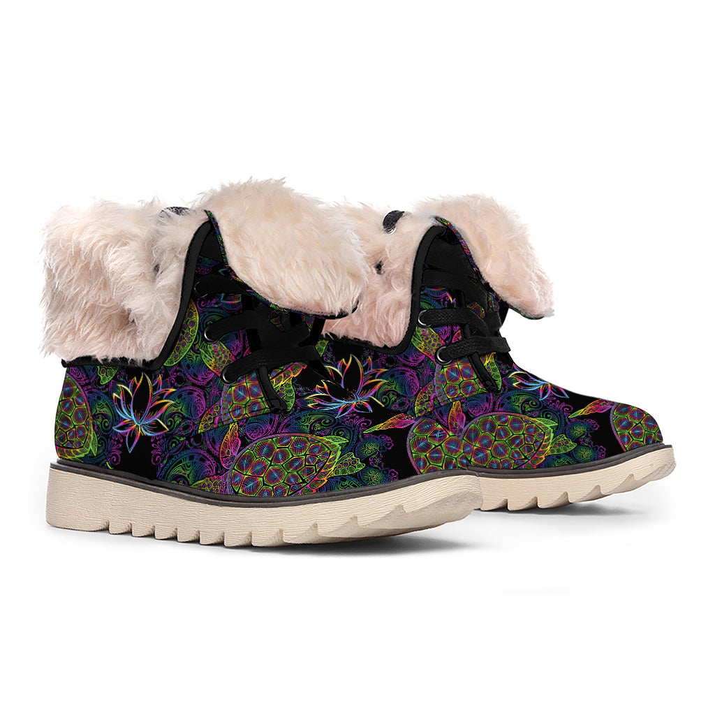 Psychedelic Sea Turtle Pattern Print Winter Boots