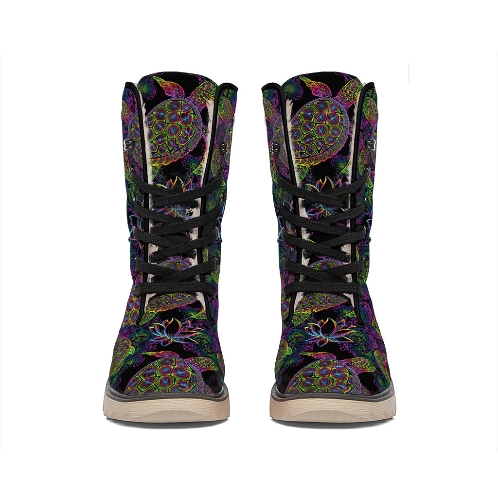 Psychedelic Sea Turtle Pattern Print Winter Boots
