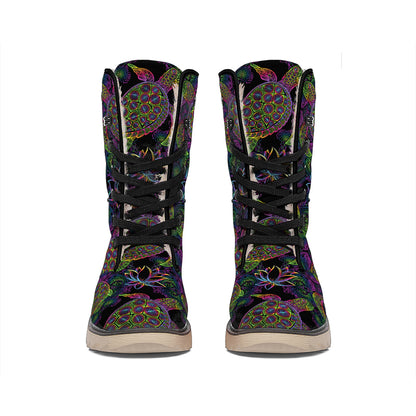 Psychedelic Sea Turtle Pattern Print Winter Boots