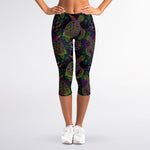 Psychedelic Sea Turtle Pattern Print Women's Capri Leggings
