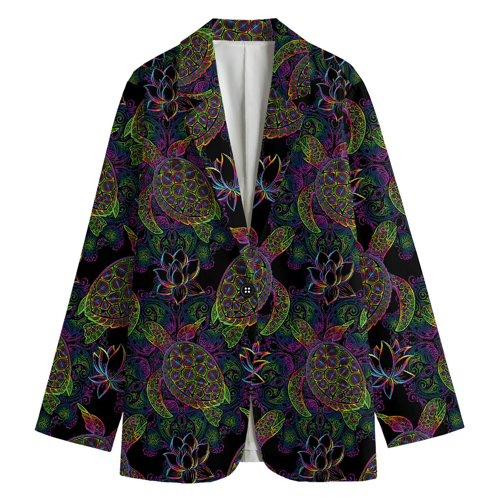 Psychedelic Sea Turtle Pattern Print Women's Cotton Blazer