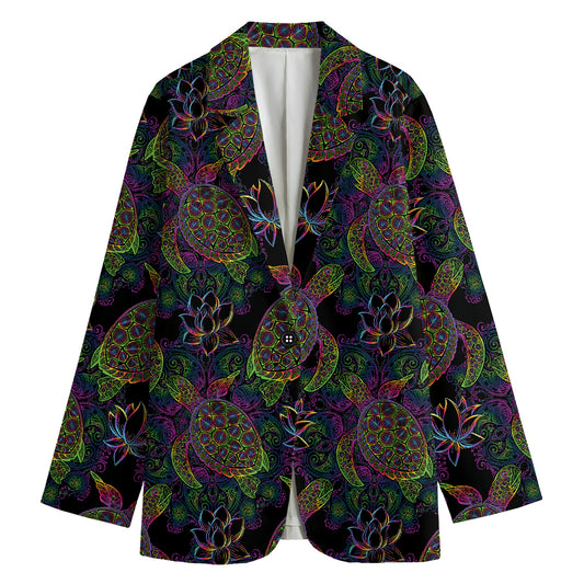 Psychedelic Sea Turtle Pattern Print Women's Cotton Blazer