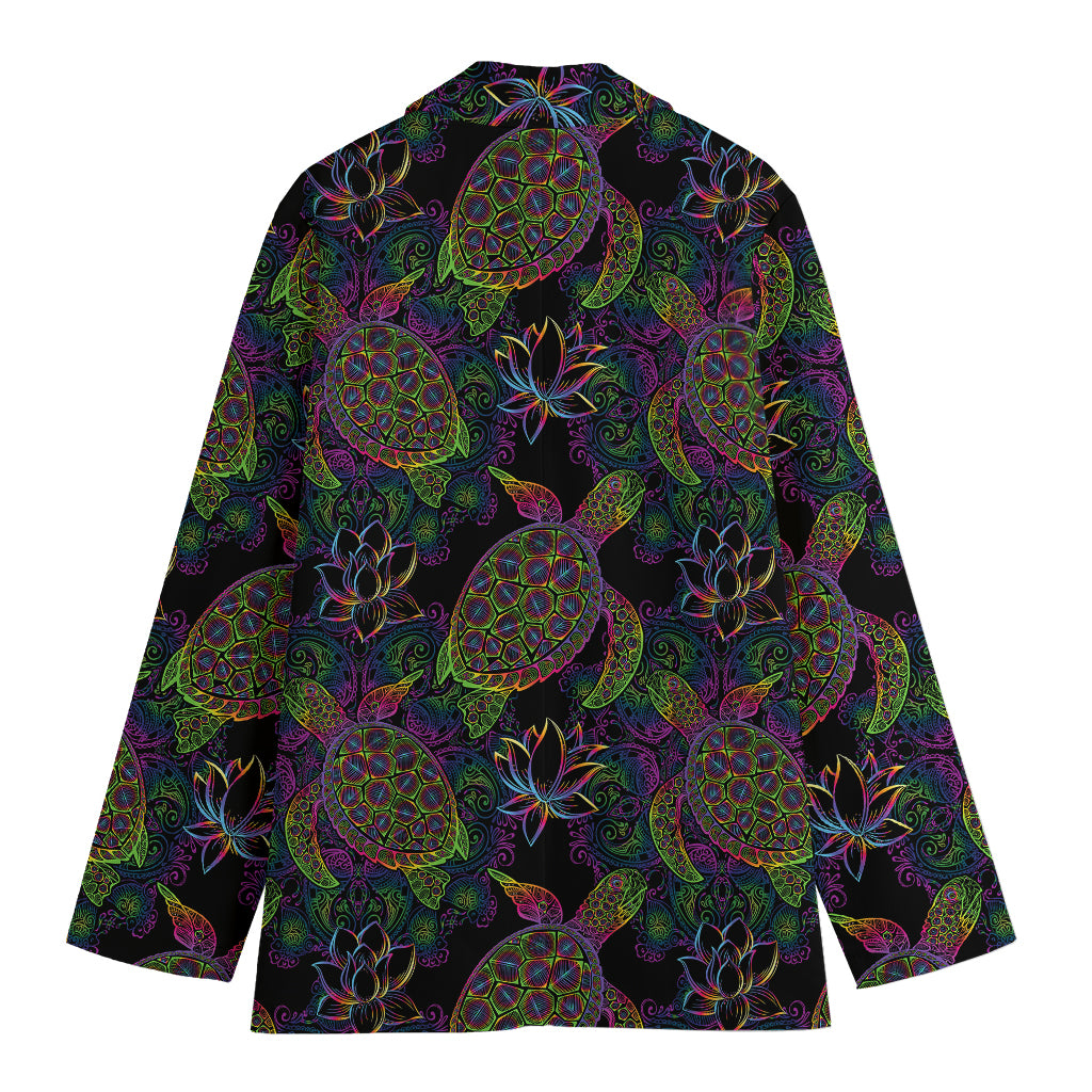 Psychedelic Sea Turtle Pattern Print Women's Cotton Blazer