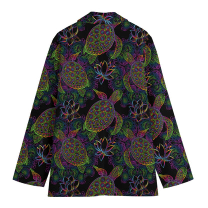 Psychedelic Sea Turtle Pattern Print Women's Cotton Blazer