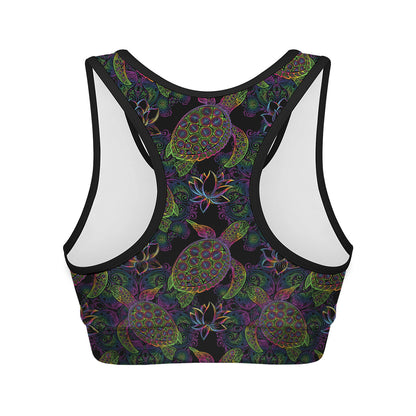 Psychedelic Sea Turtle Pattern Print Women's Sports Bra
