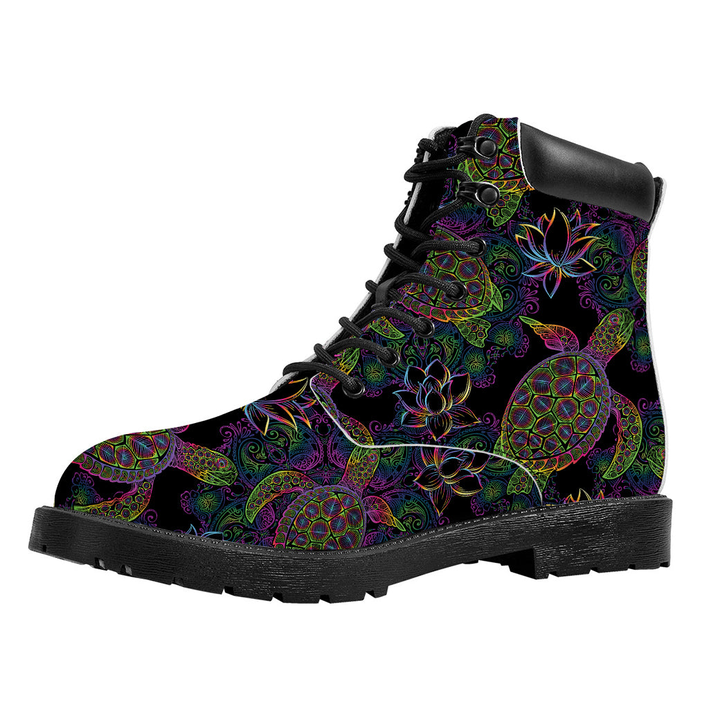Psychedelic Sea Turtle Pattern Print Work Boots