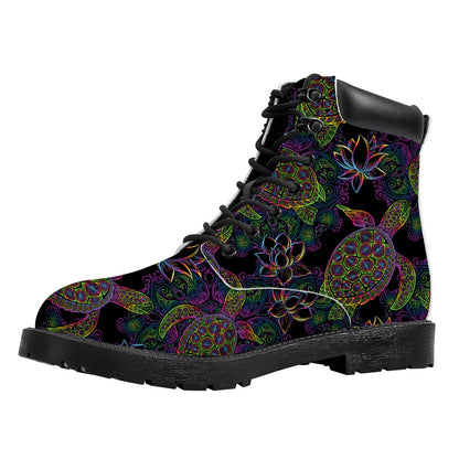 Psychedelic Sea Turtle Pattern Print Work Boots