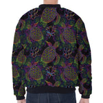 Psychedelic Sea Turtle Pattern Print Zip Sleeve Bomber Jacket