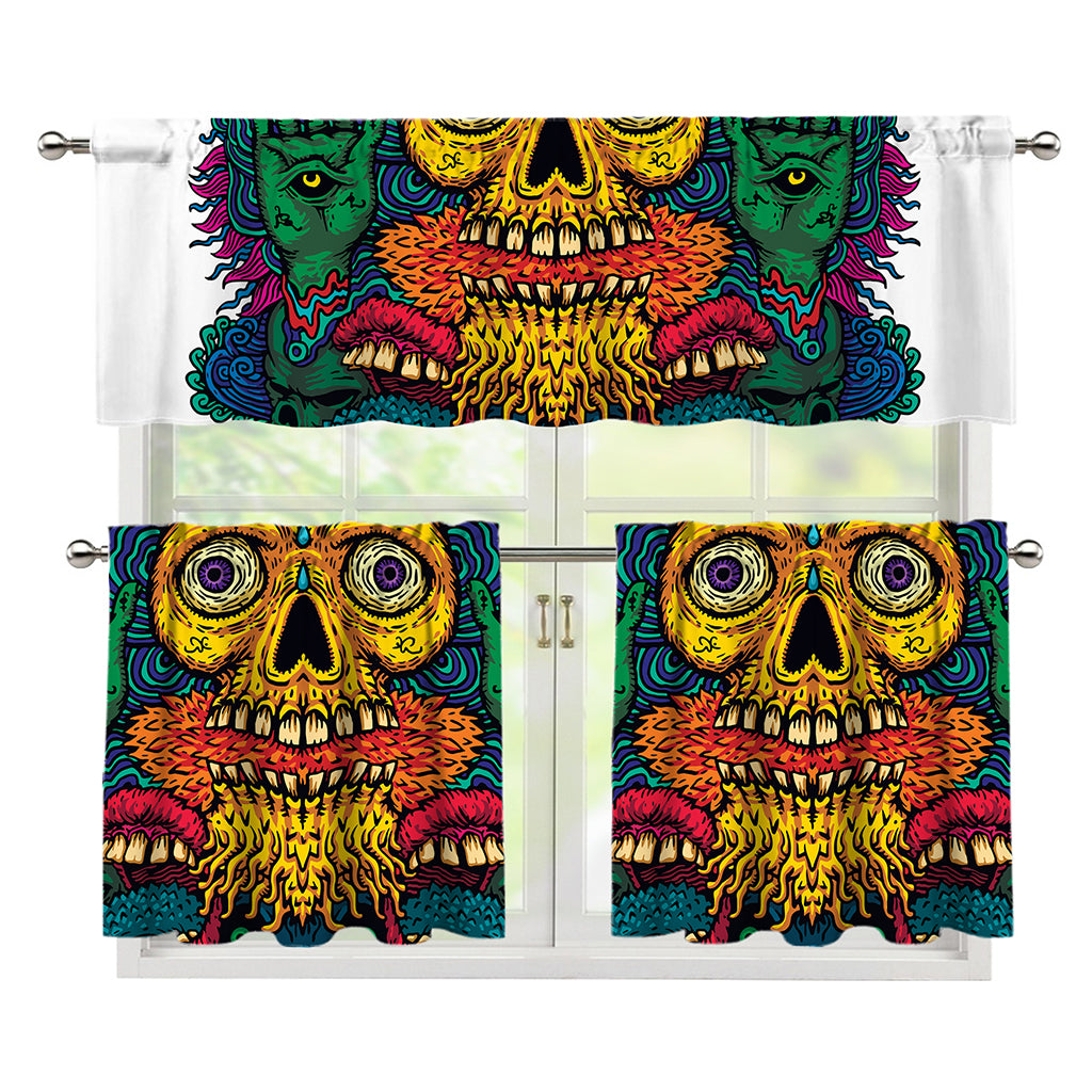 Psychedelic Skull Print 3 Piece Kitchen Curtains