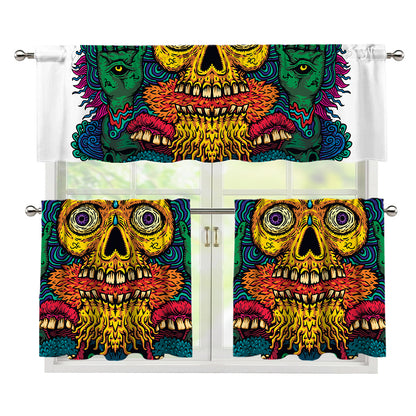 Psychedelic Skull Print 3 Piece Kitchen Curtains