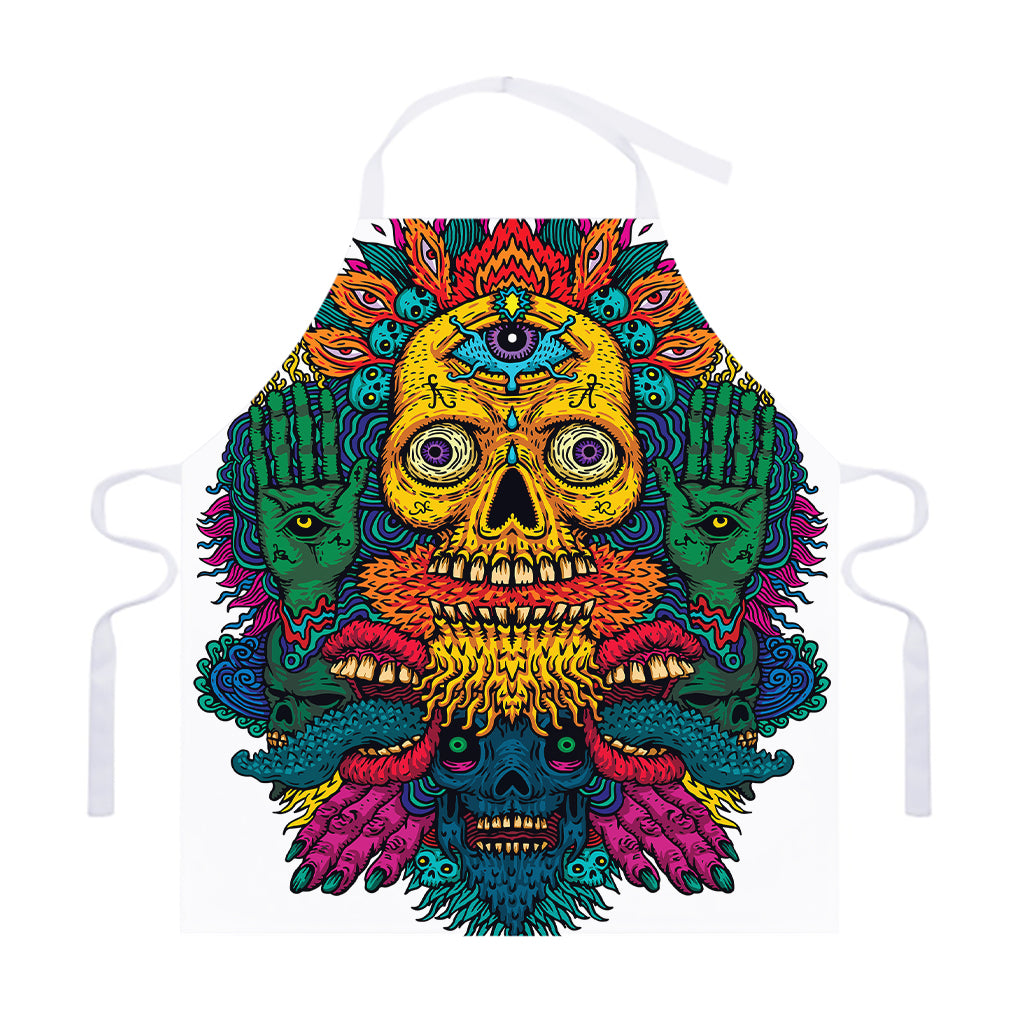 Psychedelic Skull Print Adjustable Apron