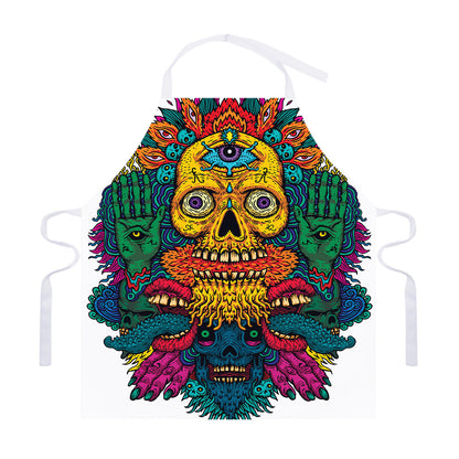 Psychedelic Skull Print Adjustable Apron