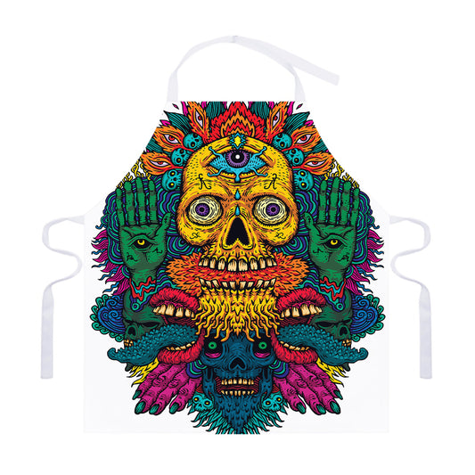 Psychedelic Skull Print Adjustable Apron