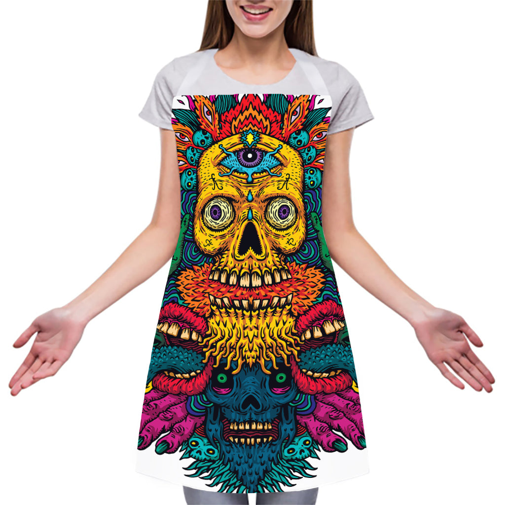 Psychedelic Skull Print Adjustable Apron