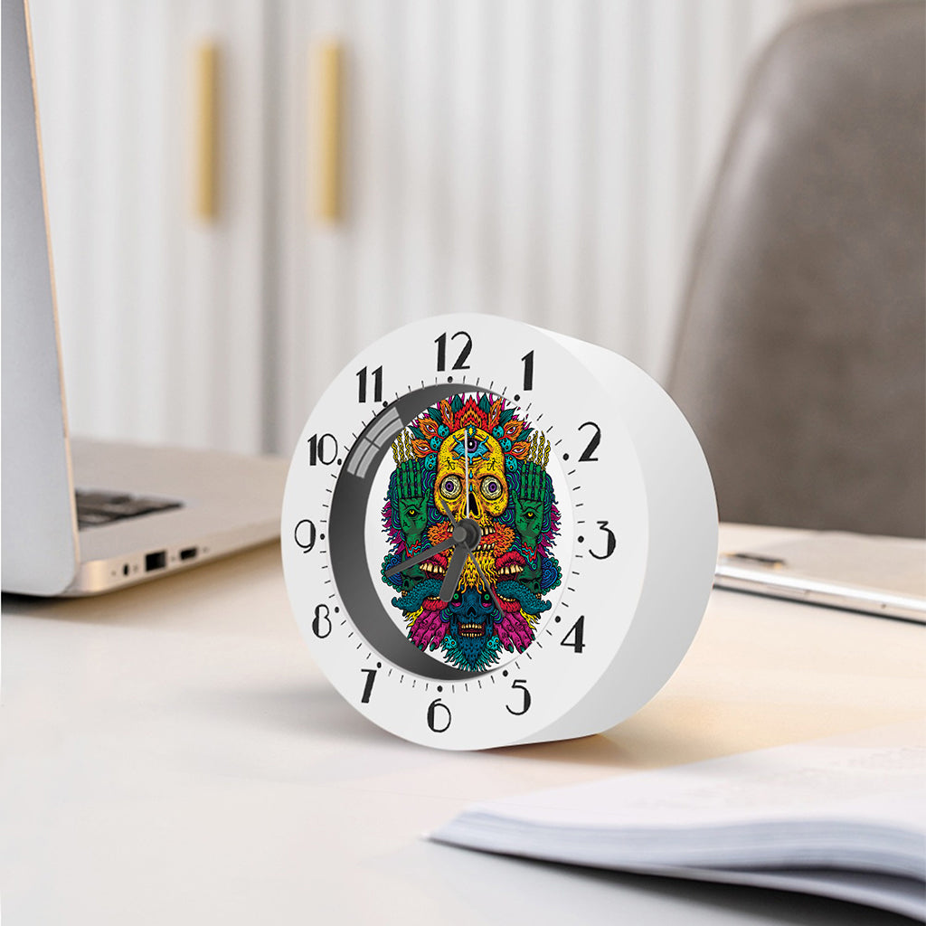 Psychedelic Skull Print Alarm Clock