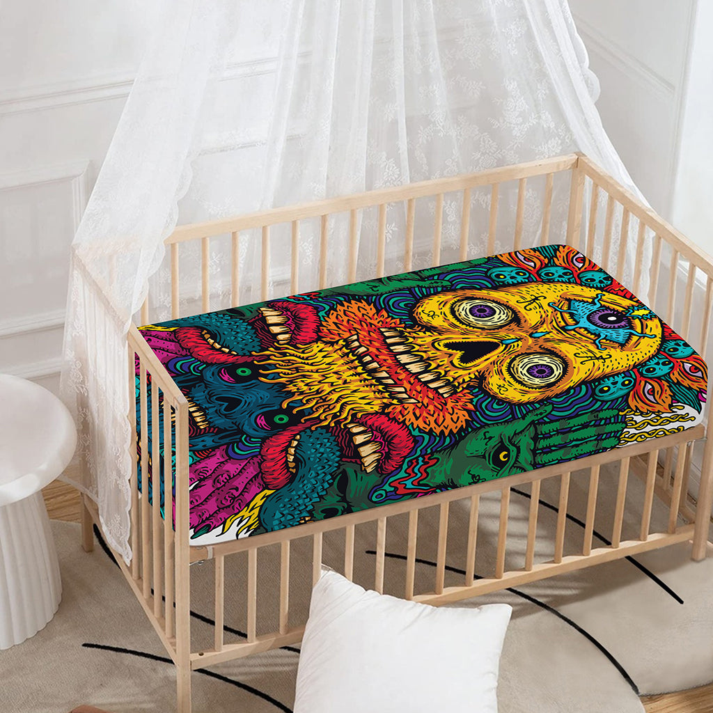 Psychedelic Skull Print Baby Crib Sheet