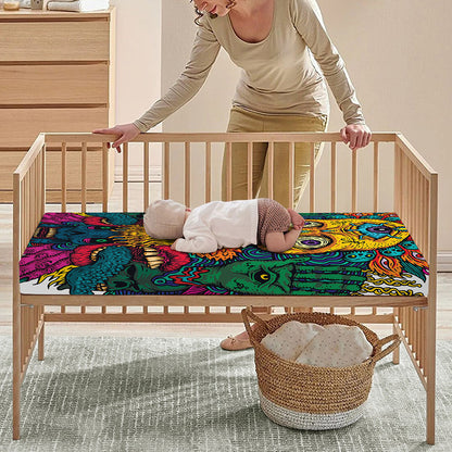 Psychedelic Skull Print Baby Crib Sheet