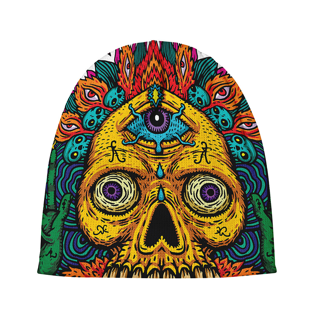 Psychedelic Skull Print Beanie