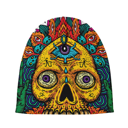 Psychedelic Skull Print Beanie