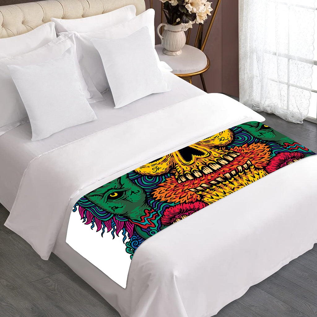 Psychedelic Skull Print Bed Runner