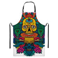 Psychedelic Skull Print Bib Apron With Pocket