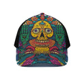 Psychedelic Skull Print Black Mesh Trucker Hat