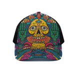 Psychedelic Skull Print Black Mesh Trucker Cap