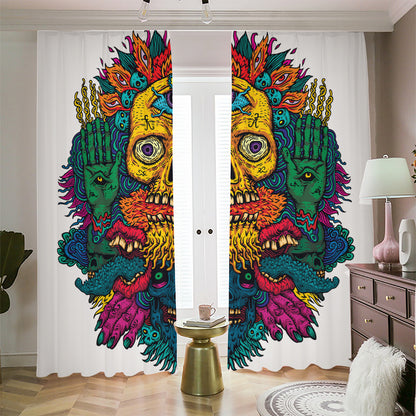 Psychedelic Skull Print Blackout Pencil Pleat Curtains
