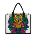 Psychedelic Skull Print Canvas Tote Bag