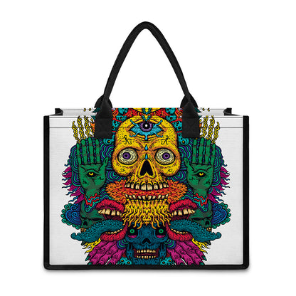 Psychedelic Skull Print Canvas Tote Bag