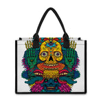 Psychedelic Skull Print Canvas Tote Bag