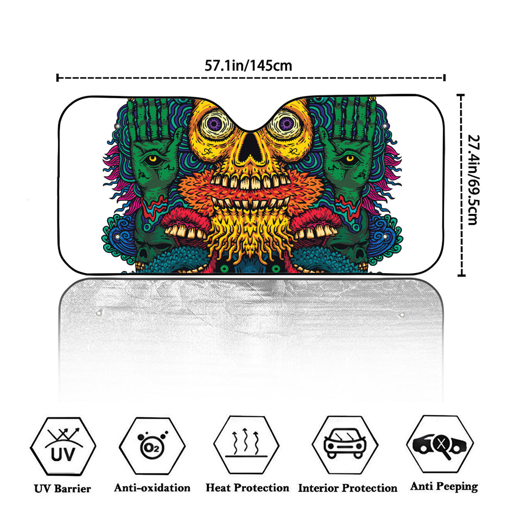 Psychedelic Skull Print Car Windshield Sun Shade