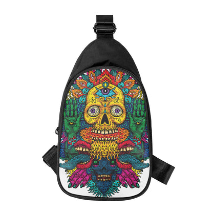 Psychedelic Skull Print Chest Bag