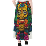 Psychedelic Skull Print Chiffon Maxi Skirt