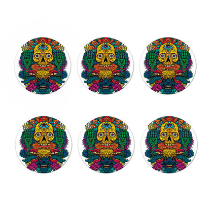 Psychedelic Skull Print Coaster Set