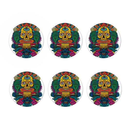 Psychedelic Skull Print Coaster Set