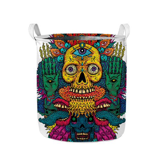 Psychedelic Skull Print Collapsible Laundry Basket