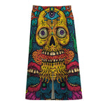 Psychedelic Skull Print Cotton Front Slit Maxi Skirt