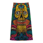 Psychedelic Skull Print Cotton Front Slit Maxi Skirt