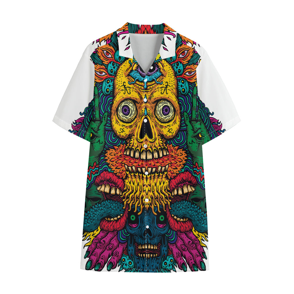 Psychedelic Skull Print Cotton Hawaiian Shirt