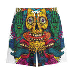 Psychedelic Skull Print Cotton Shorts