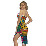 Psychedelic Skull Print Cross Back Cami Dress