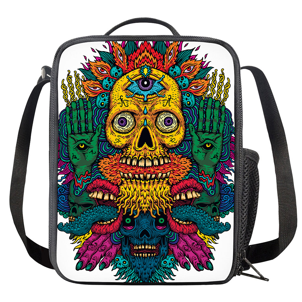 Psychedelic Skull Print Crossbody Lunch Bag