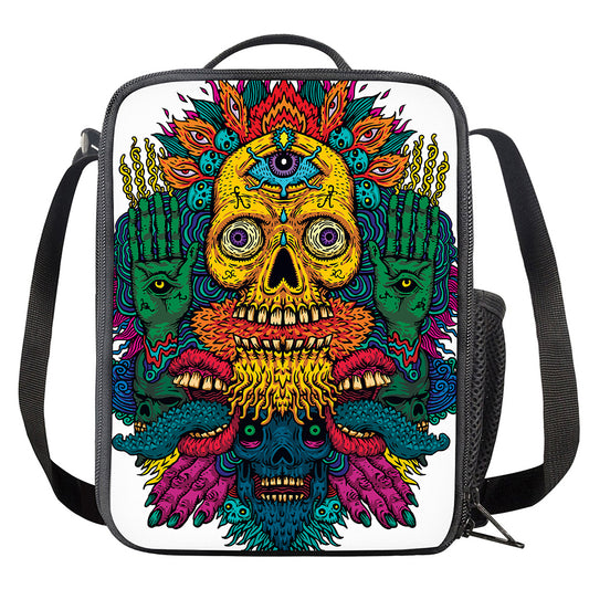 Psychedelic Skull Print Crossbody Lunch Bag