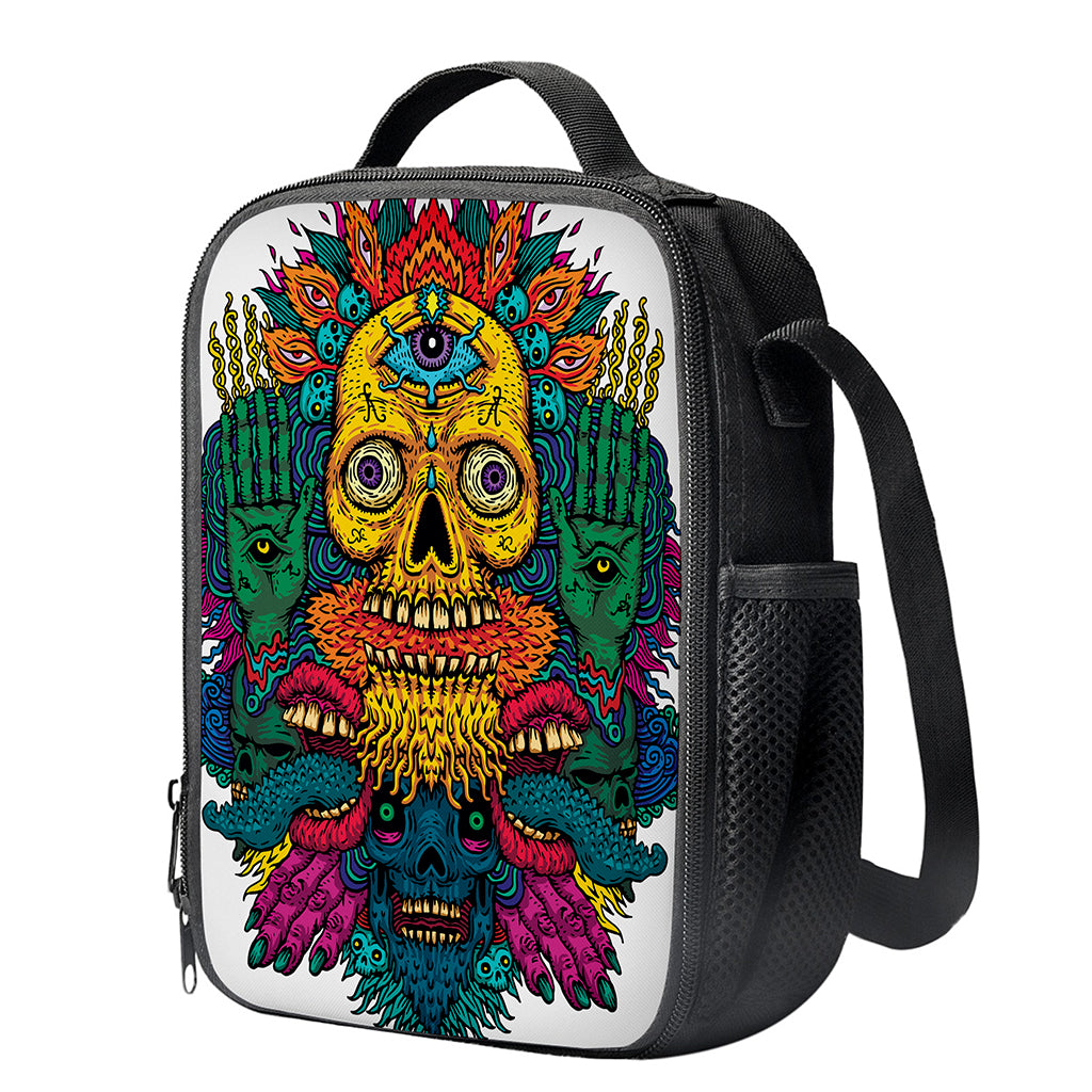 Psychedelic Skull Print Crossbody Lunch Bag